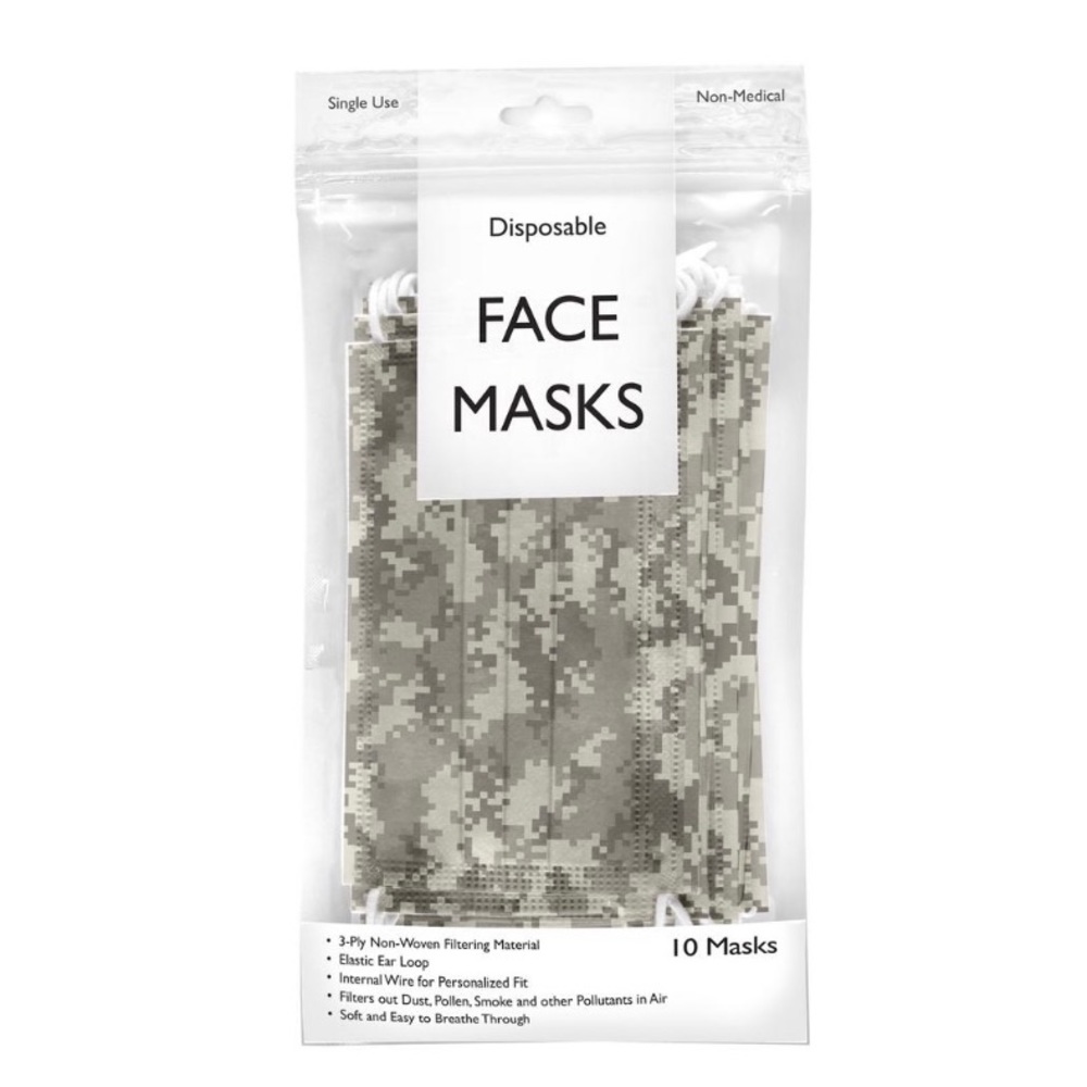 Digital Camo Print Disposable Face Masks